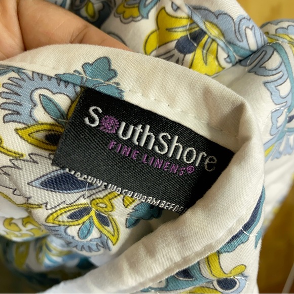 Used Medallion Printed Quilted Pillow Sham Single 1 Only Teal White Gold Navy - Picture 4 of 4